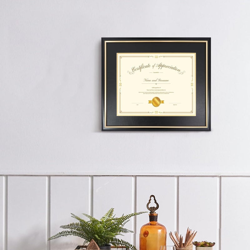 Hodeframe 15x18 Diploma Frame for 11x14 Certificate/Document/Picture with Black and Gold Mat, Solid Wood Degree Frame, UV Protection Acrylic ，Wall Display - Image 4